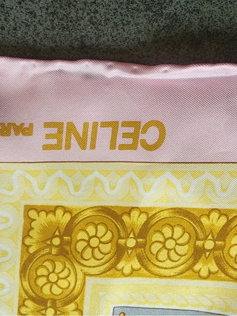 Celine Pink, Gold & Gray Silk-Style Printed Scarf - Picture 4 of 6